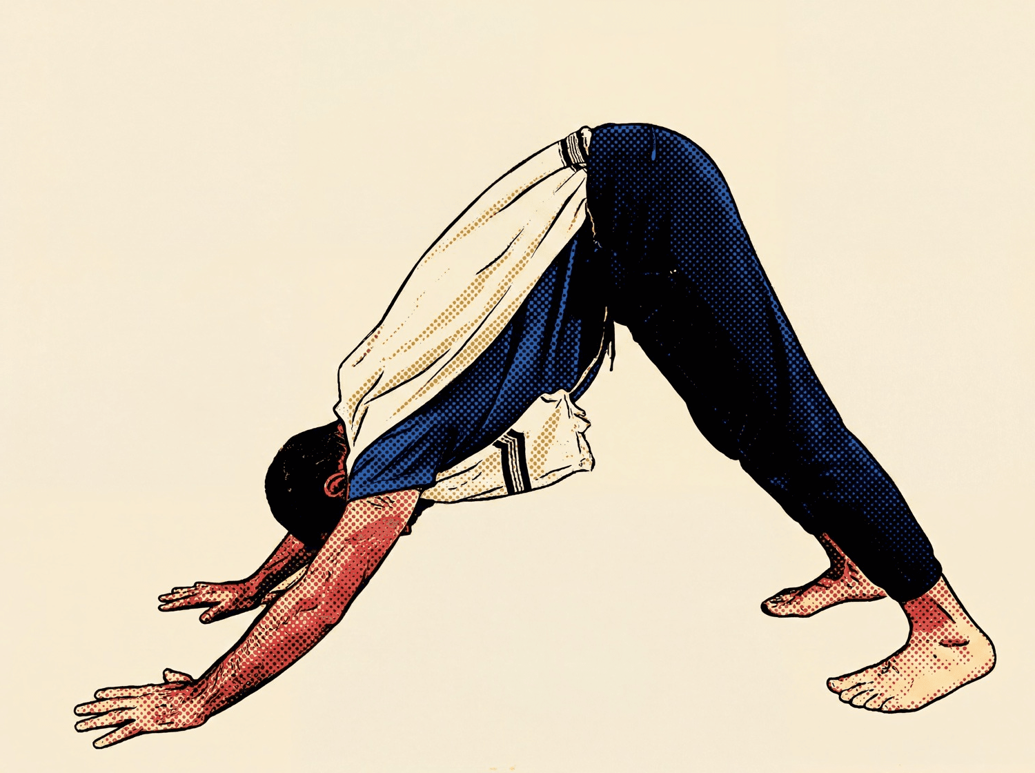 Asaf in downward dog, halftone pop treatment