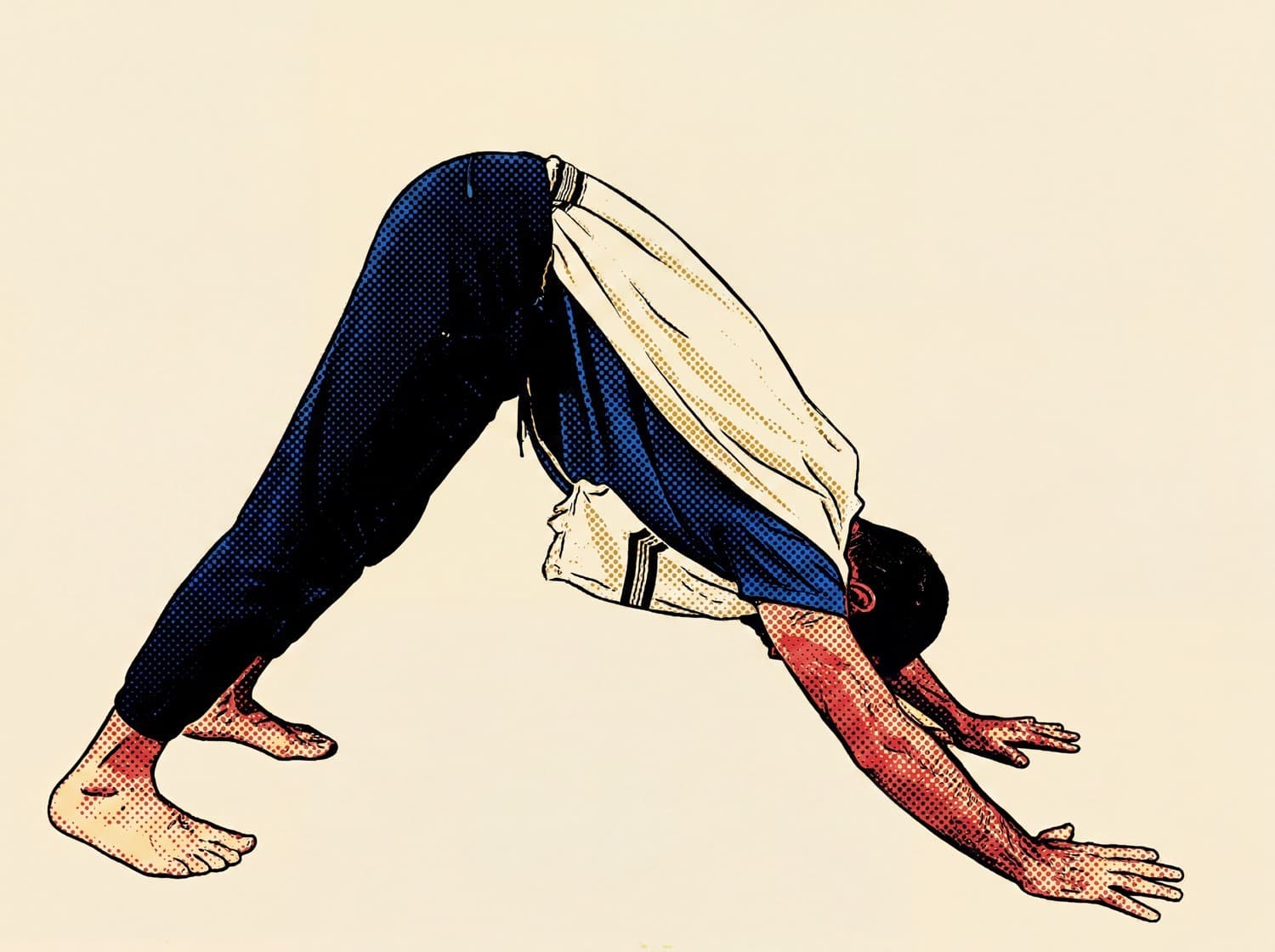 Asaf in downward dog, halftone pop treatment